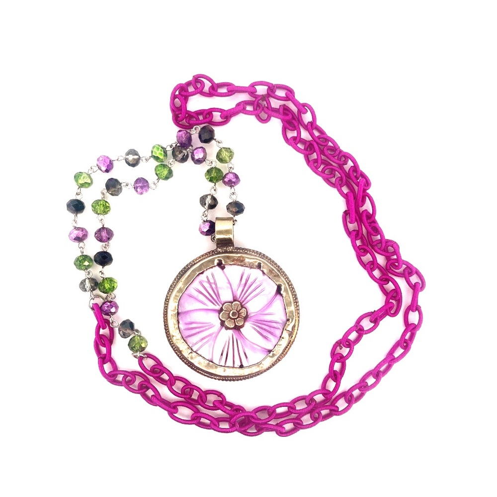 Mother pearl - Purple Floral Pendant Necklace Handcrafted..